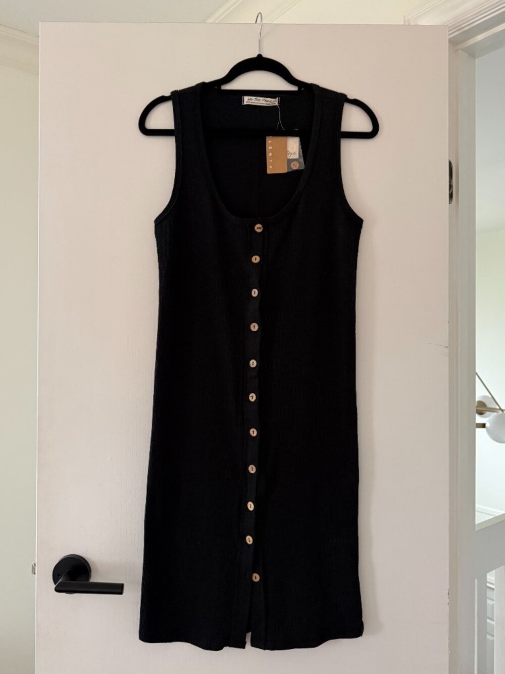 Black, Cotton, Button-Up Dress